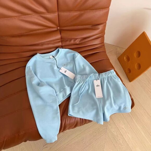 ALO Yoga Tops - ALO Blue Long-Sleeve Top & Shorts Set — Size S